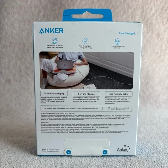 Anker 6ft 240w USB-C Phone Charging Cable Green Charger Cord iPhone and Android - Picture 2 of 3